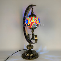 Lampe de table en mosaïque turque, art artisanal, verre teinté, lampe de bureau LED en forme de lune de la société Sensmuel