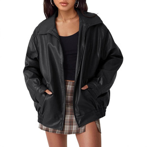 2025 femmes surdimensionné moto motard manteau Faux <span class=keywords><strong>cuir</strong></span> coupe-vent <span class=keywords><strong>veste</strong></span> pour automne tenues grande taille vêtements de mode - Product Image 1