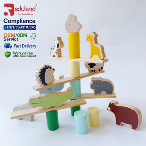 Jeu d'empilage et d'équilibre en bois EDULAND OEM ODM pour animaux, jouet éducatif préscolaire pour développer l'équilibre, blocs de construction en forme de tour pour tout-petits - Product Image 1