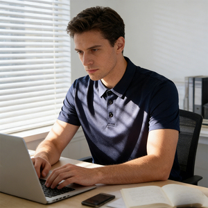 เสื้อโปโลแขนสั้นทรงทางการ สีสันสดใส ผลิตจากโพลีเอสเตอร์น้ำหนักเบา ระบายอากาศได้ดี คุณภาพสูง สำหรับธุรกิจและกิจกรรมกลางแจ้ง - Product Image 6