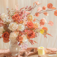 Fleurs artificielles, coffret de fleurs orange brûlé, 25 pièces, roses réalistes avec tige pour centres de table de mariage et décorations de table DIY