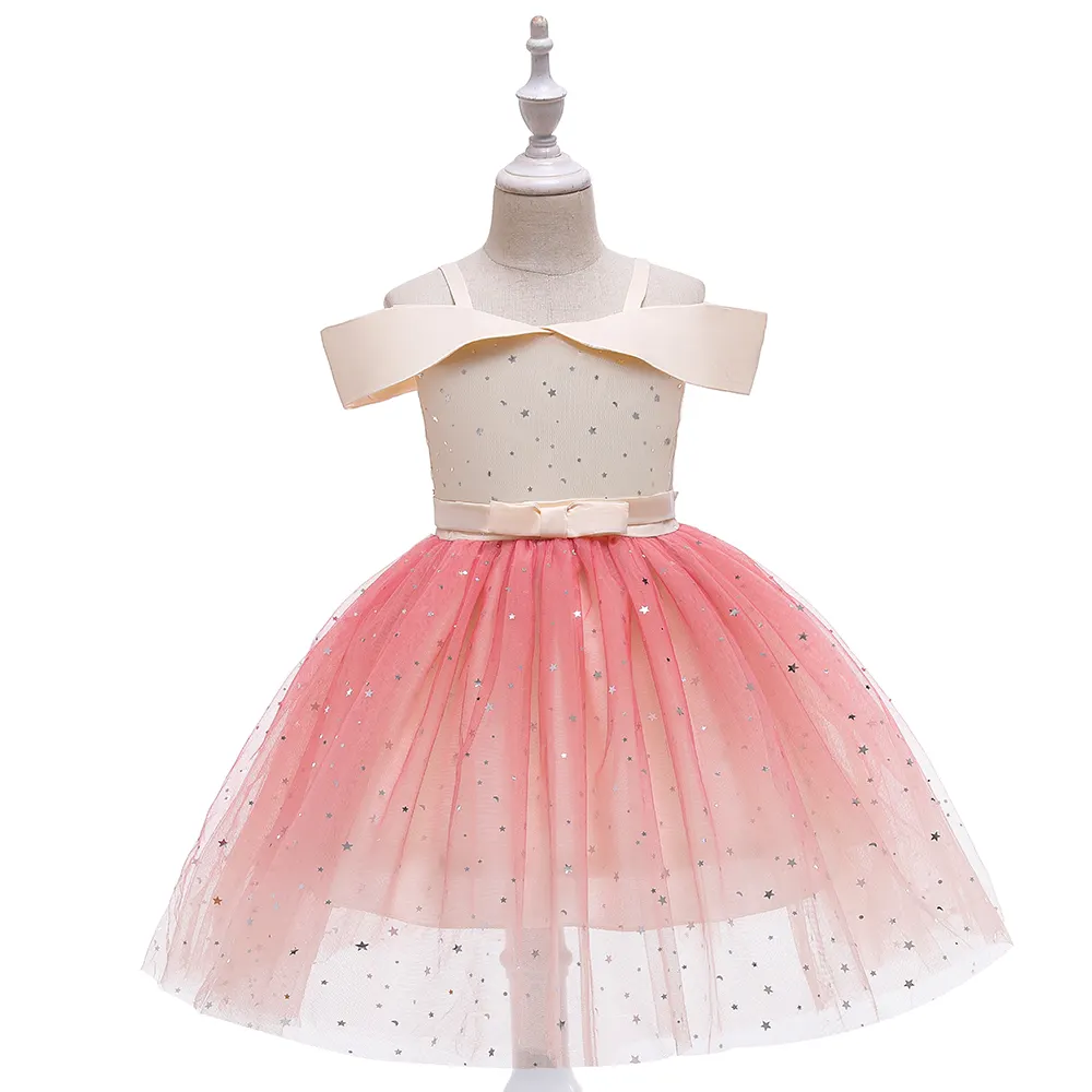MQATZ flower girl sequins party wear off shoulder designs frock kid bling bling gown birthday party 4-6 years kids