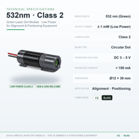 Module laser vert 532 nm, classe 2, faible puissance, pour équipement d'alignement et de positionnement, CE RoHS, vente en gros