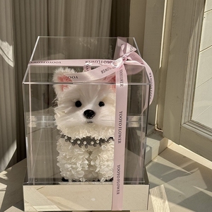 Corte perro regalo del Día de San Valentín fresco inmortal eterno eternidad Rosa caja acrílica para siempre seca Flor de hortensia preservada - Product Image 3