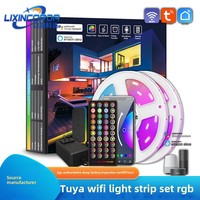 Lampu Strip LED Warna-warni Tuya Smart 20m dengan Remote Kontrol 24 Tombol USB 8mm Bodi Lampu PVC Hitam untuk Lanskap
