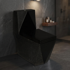 WC monobloc en céramique forme diamant, chasse d'eau siphonique, toilette géométrique moderne - Product Image 3