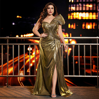 Robe de soirée sirène plissée asymétrique grande taille, longueur ras du sol, avec fente haute, pour soirée formelle, taille personnalisée, vente en gros