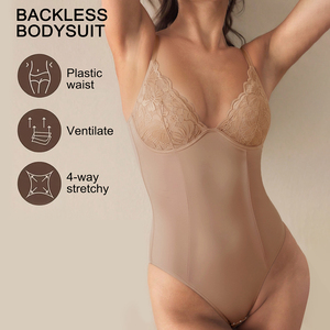 Body gainant sans manches couleur unie pour <span class=keywords><strong>femme</strong></span>, compression légère, design en dentelle, dos nu, collant amincissant pour <span class=keywords><strong>femme</strong></span> - Product Image 1