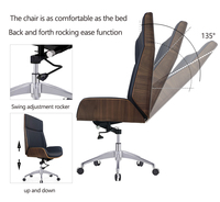 Chaise de bureau de direction pivotante en bois contrecollé courbé à dossier haut, en cuir de luxe, réglable