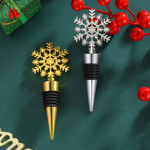 Christmas Snowflake <b>Wine</b> Stopper Zinc Alloy Golden Silver Holiday Party Bottle Seal - Product Image 2