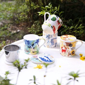 Taza de Porcelana China con Ilustración de Animales Pastorales, Taza para Café y Leche con Infusor de Té para el Té de la Tarde - Product Image 1