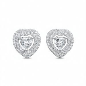 E2201 Orecchini con diamanti taglio cuore in oro bianco, colore D naturale, stile romantico da sposa per donna - Product Image 1