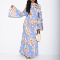 2026 Abaya, Robe longue musulmane pour femme, à imprimé floral arabe de Dubaï, style Marocain, pour l'Aïd et le Ramadan, avec manches évasées, type Jalabiya, Vestidos Largos Islam