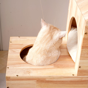 Modern Real Solid Rubber Wood Large <strong>Cat</strong> Tree House Castle <strong>Big</strong> Enclosed Bed House Condo Scratcher Ladder for Multiple <strong>Cats</strong> - Product Image 4