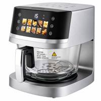 Friteuse à air panoramique 360° avec 10 menus intelligents, écran tactile, panier en verre, rotation à 180°, chauffage uniforme, cuisson sans huile pour la famille