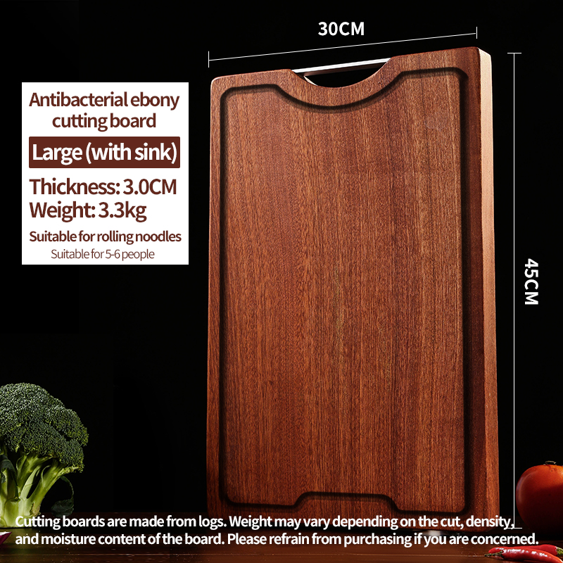 เขียงไม้มะเกลือป้องกันแบคทีเรียขนาดใหญ่ (พร้อมอ่างล้างจาน)