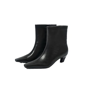 Botines de tacón fino de cuero genuino 2026 con punta cuadrada estilo francés para mujer, botines cortos de tacón gatito que combinan con todo - Product Image 5
