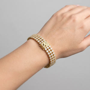 Elegante brazalete de diamantes CVD de varias filas en oro amarillo de 14K, diamantes cultivados en laboratorio E-F VVS, diamantes redondos, joyería fina. - Product Image 1