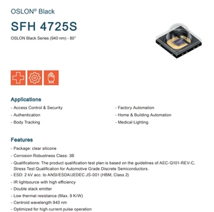 Osrams ชิป LED อินฟราเรด3838 3W 940NM 3030 SFH4725S ความยาวคลื่น5W 4725AS - Product Image 3