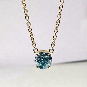 สร้อยคอทองคำแท้ 18K พรีเมียม ประดับเพชรเม็ดเดี่ยวทรงกลมสีน้ำเงินสดใส VVS1 น้ำหนัก 1 กะรัต เพชรเพาะเลี้ยงในห้องปฏิบัติการ พร้อมสร้อยทอง 18 นิ้ว ของขวัญสำหรับเธอ - Product Image 1