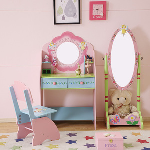 Wholesale Custom Fashion Kids <strong>Make</strong> <strong>up</strong> Table Wooden pink Kids <strong>Vanity</strong> with Mirror Children Dressing Table - Product Image 6