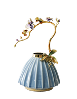RORO nouvelle série décorative de luxe grand vase en céramique bleue ornement avec fleur pour cadeau d'affaires avec peinture à la main en émail
