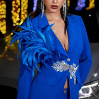 D&M Costume d'Affaires de Haute Qualité, Veste Manteau Décoration Plumes, Tenue de Travail Professionnelle pour Femme, Ensemble de Deux Pièces Veste et Pantalon Formal