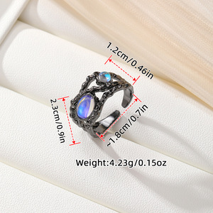 Anillo de piedra lunar azul real de aleación de zinc con diseño geométrico para mujer, joyería de fiesta - Product Image 2