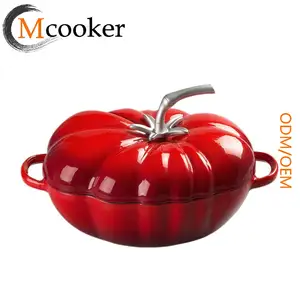 Produk terbaik dua gagang loop casserole besi cor berbentuk tomat dengan tutup besi cor untuk dapur Rebus daging sapi