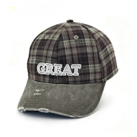 Gorra de Béisbol Casual con Logotipo Personalizado, Diseño a Cuadros, 6 Paneles, Borde de Mezclilla Desgastada, Bordado, Ajustable, Unisex, Estilo Vintage, Venta al Por Mayor