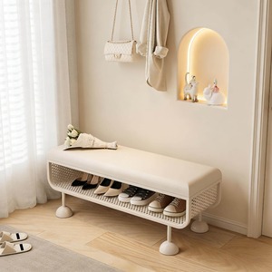 Banco de Metal Color Crema <span class=keywords><strong>para</strong></span> Entradas de Casa, Banco de Entrada de Lujo Ligero con Diseño que Ahorra Espacio <span class=keywords><strong>para</strong></span> Sentarse y Calzarse <span class=keywords><strong>Zapatos</strong></span> - Product Image 3