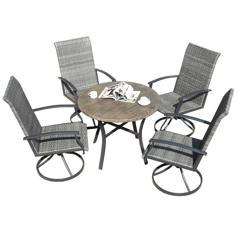 Hot Sale Allwetter 5-teiliges Outdoor-Ess-Set mit Drehstühlen und Holz muster tisch für Patio Garden Backyard Restaurant