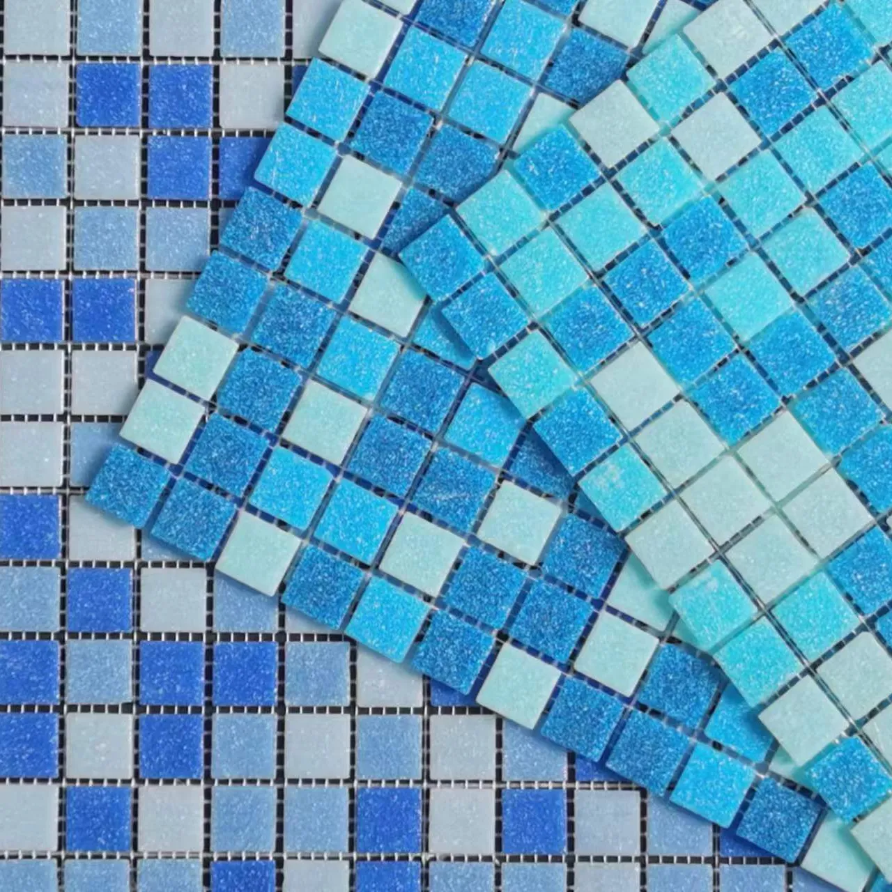 WELLDE Hot-Melting Mosaic Tiles Blue Swimming Pool Glass Mosaic for Indoor and Outdoor Wall Decorations