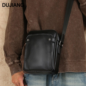 Bolso Cruzado para Hombre Dujiang, Cuero Genuino Negro, Resistente, para Uso Diario, Color Sólido, Otoño 2025 - Product Image 2