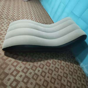 Fauteuil inclinable gonflable en forme de vague, canapé simple pliable, pouf gonflable floqué en PVC, bleu, kaki, rouge - Product Image 1