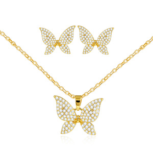 Conjunto de pendientes y collar de mariposa, cadena de clavícula con microincrustaciones de aleación de zinc, regalo para mujer, estilo ligero y lujoso - Product Image 3