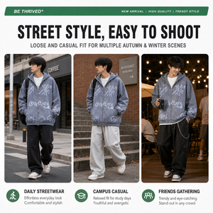 เสื้อฮู้ดซิปผู้ชายผ้าพลัฌหนานุ่ม 360 กรัม พิมพ์ลายกราฟฟิตี สไตล์สตรีทแวร์ น้ำหนักมาก รับผลิตแบบ OEM เสื้อคลุมท็อปโค้ท - Product Image 2