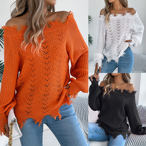 Real Shot 2026 Automne Europe États-Unis Pull <span class=keywords><strong>Femme</strong></span> Indépendante à Manches Longues, Couleur Unie, Découpes et Épaules Dénudées - Product Image 2