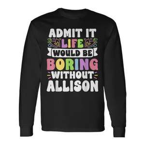 T-shirt à manches longues personnalisé avec nom Allison, chemise familiale avec prénom personnalisé, col rond unisexe pour adulte, impression numérique - Product Image 1