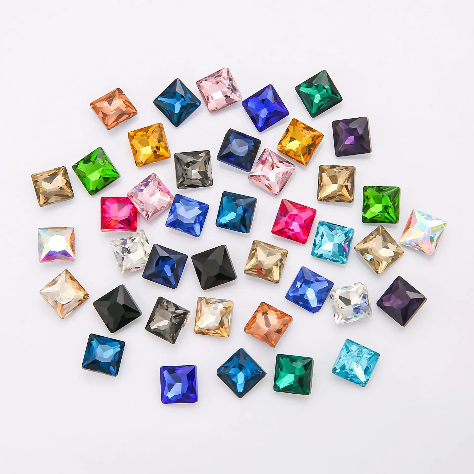 Venta al por mayor de piedras de cristal de colores diamantes de imitación de forma cuadrada para coser cuentas de Strass diamantes de imitación de cristal para zapatos