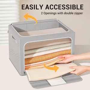 <b>Clothes</b> <b>Storage</b> Bins with Metal Frame Foldable <b>Storage</b> Box <b>Clothes</b> Organizers <b>Storage</b> Containers (66Lx3 Pack) - Product Image 2