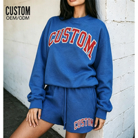 Sweat-shirt en molleton de coton personnalisé de haute qualité pour femmes, sweat-shirt à col montant surdimensionné brodé, ensemble short, boutique