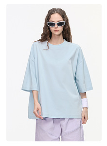 240G Cotton Blend Solid Color Oversized Knitted T-shirt Unisex Wide Shoulder Design Cool Skin Touch Short Sleeve <b>Tops</b> - Product Image 6