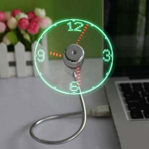 Ventilateur de bureau portable alimenté par USB avec lumière LED intelligente, horloge, logo personnalisé, couleur personnalisée, métal durable, cadeau promotionnel - Product Image 2
