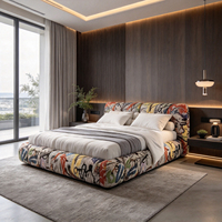 Cadre de lit rembourré en tissu coloré style graffiti, lit incurvé pour chambre à coucher moderne de luxe, mobilier de maison