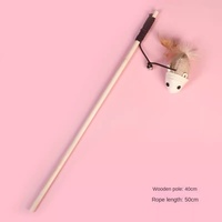 FurryStar Jouet Écologique pour Chat – Bâton en Bois et Plumes avec Souris à Clochette Résistante aux Morsures – Fourniture d'Exercice Physique pour Chatons
