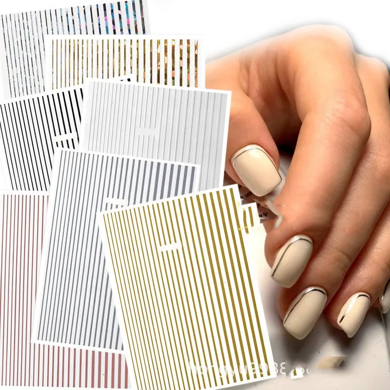 Classic manicure decorazione adesivo, autoadesivo chiodo adesivo, forniture per unghie, linea retta, 3D, nk111