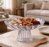 Bol à fruits en verre borosilicate transparent sur pied, plat de service côtelé, bord ondulé, pour desserts, collations et décoration de table