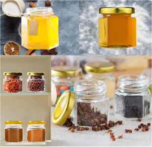 Mini pot en verre de <span class=keywords><strong>confiture</strong></span> de gelée de miel de forme hexagonale transparente de 45ml étiquette de logo personnalisée avec couvercle en métal - Product Image 3