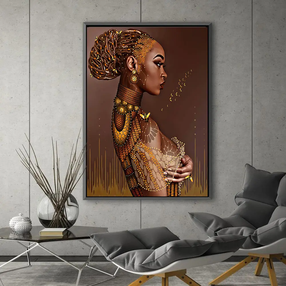 Jolie femme africaine mur Art toile affiches et impressions Art filles coloré toile peintures sur le mur photos chambre décor à la maison